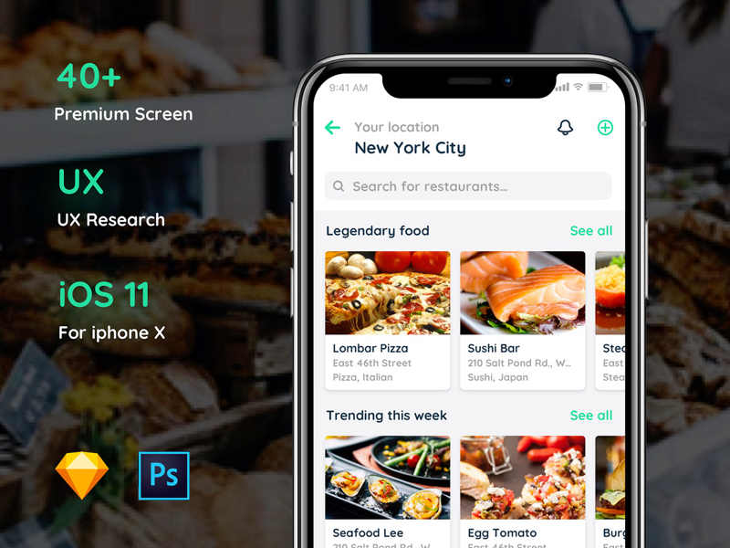 A clean and modern Sketch an PSD template for Restaurant/ Food App. The layers are very well-organized and UX Reserarch. Hence, you can customizeit very easy to fit your bussines needs.